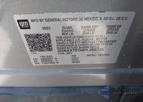 2023 Chevrolet Equinox Awd 2Fl from USA, damaged, VIN 3GNAXTEG6PL268725